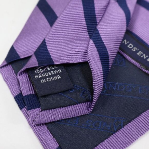 Lands End Mens Necktie Silk Stripes Repp Purple Blue Classic Business Preppy - Picture 7 of 7